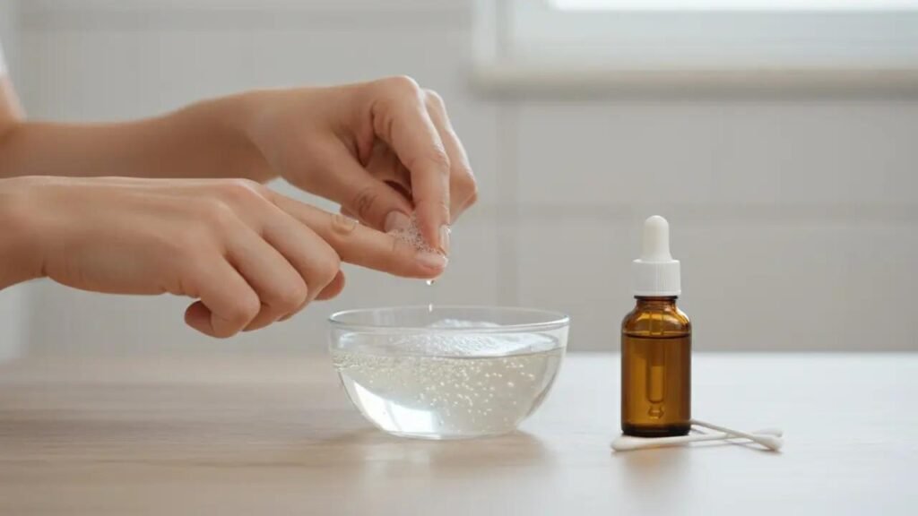 Soaking fingers in warm soapy water to loosen super glue safely